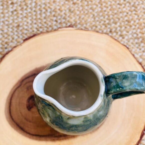 Signed Pottery Small Green Textured Pitcher Vase handmade - Picture 3 of 7